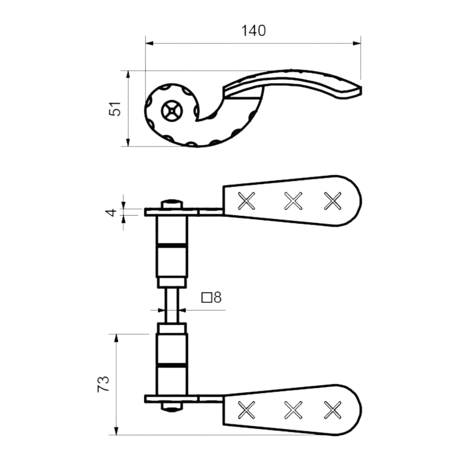 Kurzschild Drückerpaar Schmiedeeisen für Metalltore / Zauntore