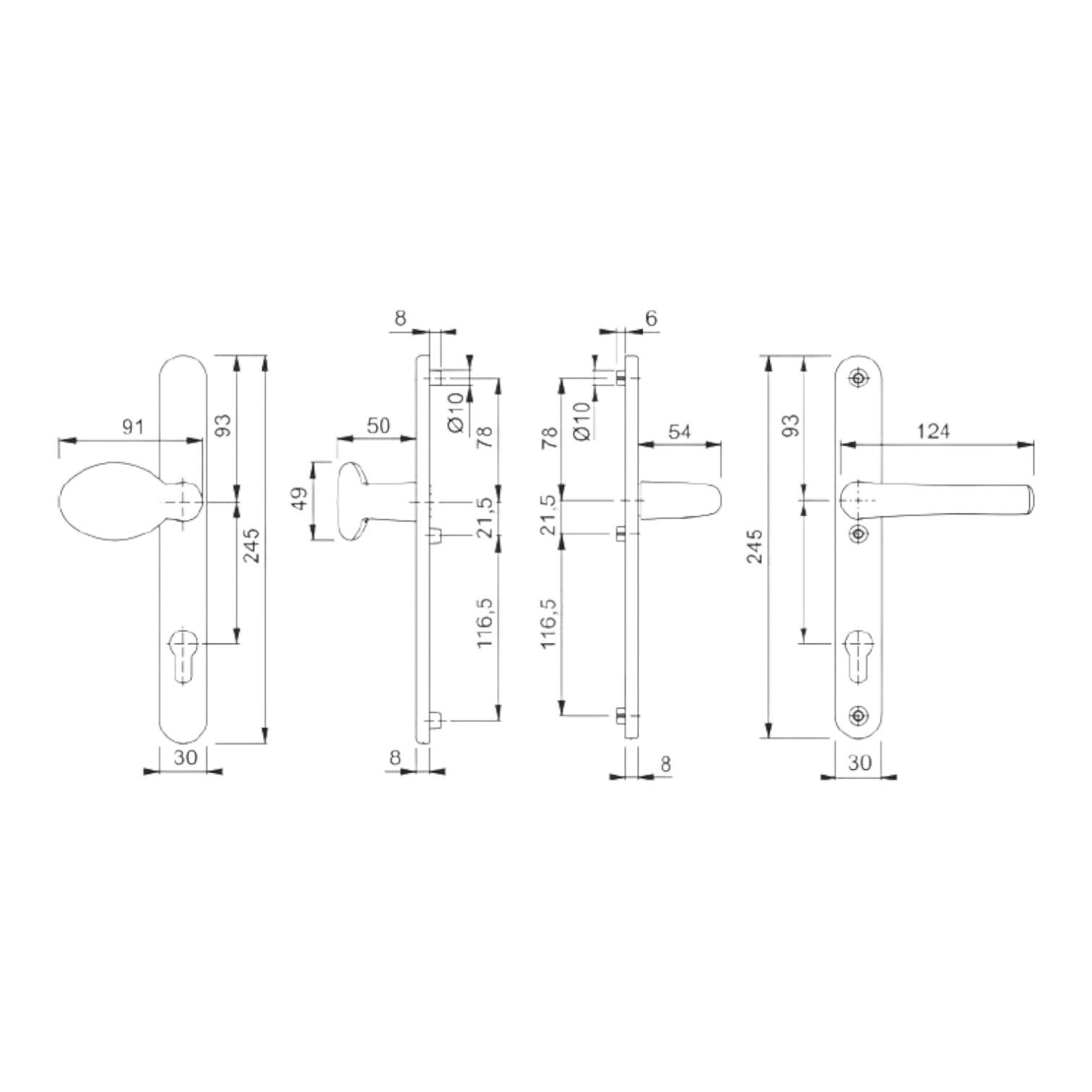 HOPPE Tokyo Aluminium Profiltür-/Schmalschild Wechselgarnitur 76G/3346/1710RH mit Klinke und Knauf für Profilzylinder