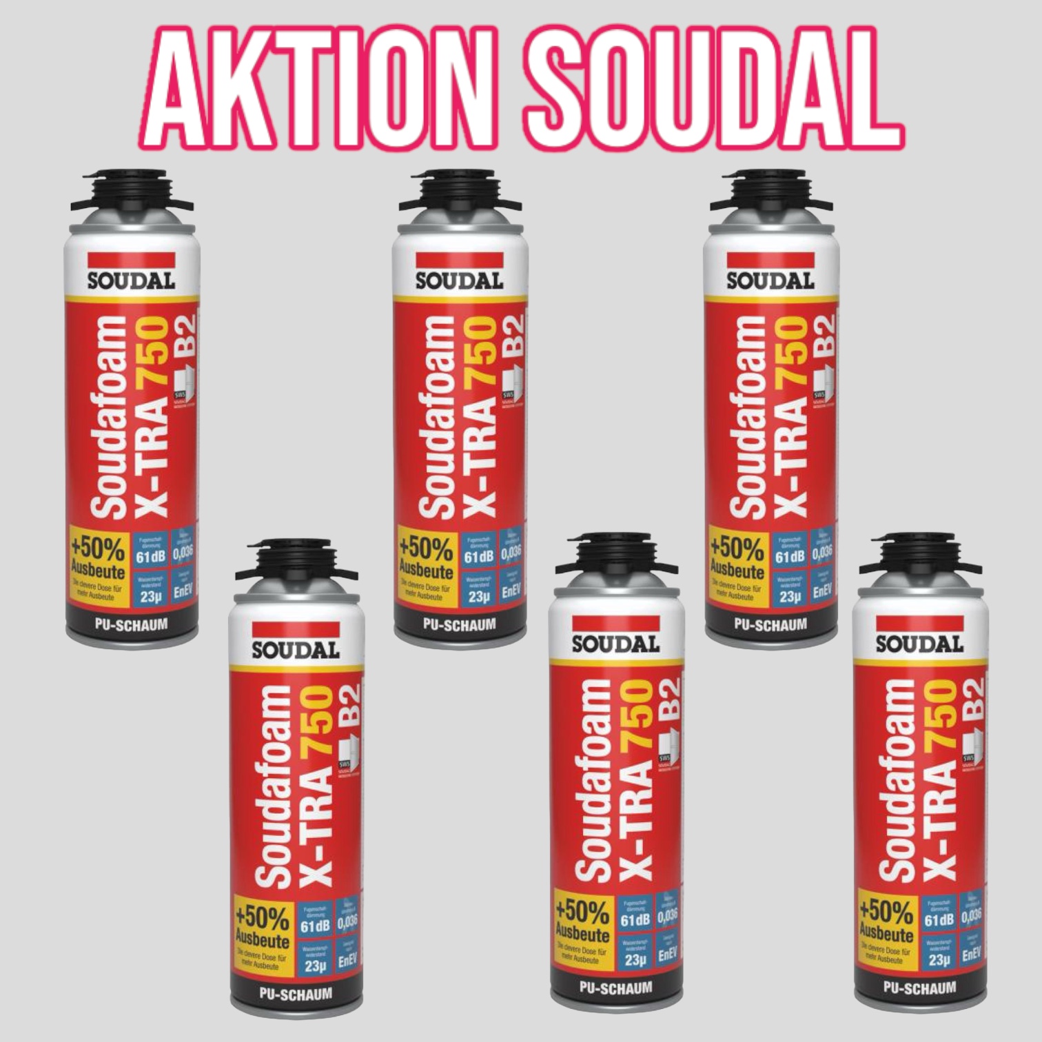 Soudal Pistolenschaum / Füll- & Dämmschaum / PU Montageschaum 500 ml Soudafoam X-tra 750 Gun B2