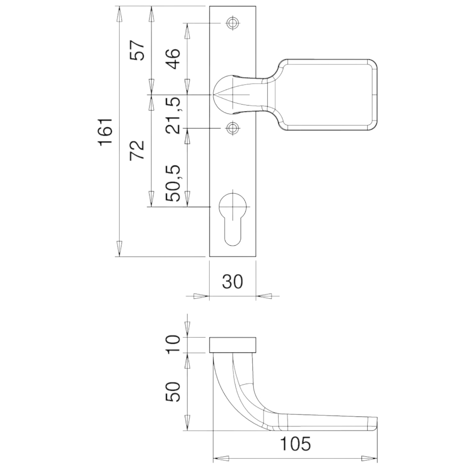 EDI Aluminium  Kurzschild Knopf gekröpft/abgewinkelt für Schlosskasten, Serie Luna