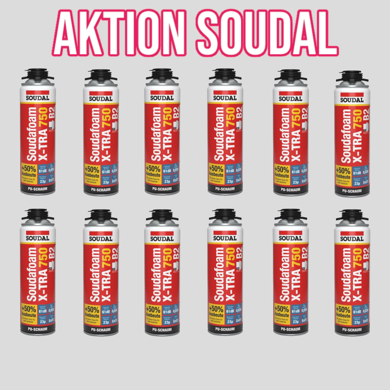 Soudal Pistolenschaum / Füll- & Dämmschaum / PU Montageschaum 500 ml Soudafoam X-tra 750 Gun B2